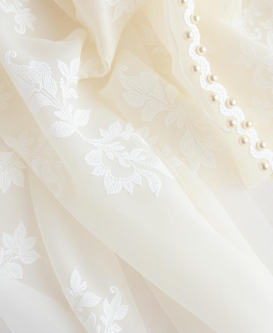 Ivory bridal lace with embroidery and pearl beading, bridal fabric Dubai