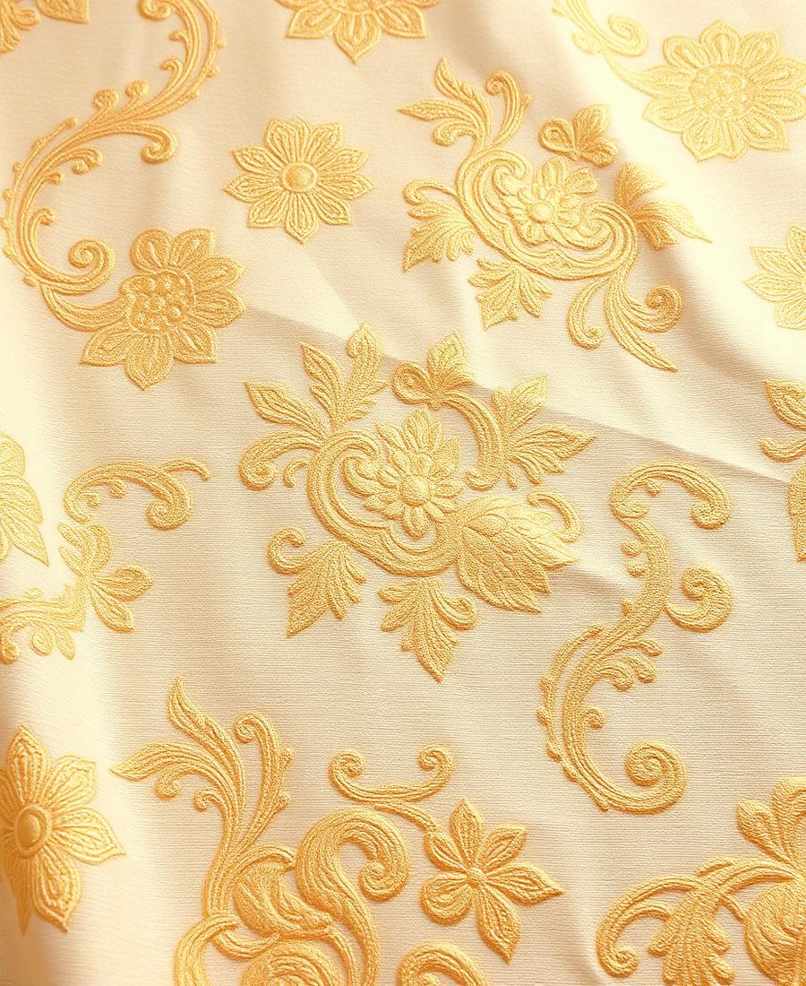 Ivory and gold jacquard brocade fabric with raised floral pattern, jacquard Dubai
